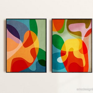Set of 2 Colorful Modern Art, Set of 2 Mid-Century Abstract Prints, Vibrant Color Wall Art, Mid-Century Modern Prints, Bold Design image 10