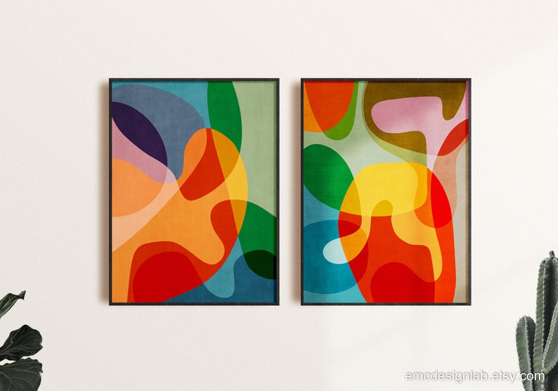 Set of 2 Colorful Modern Art, Set of 2 Mid-Century Abstract Prints, Vibrant Color Wall Art, Mid-Century Modern Prints, Bold Design image 10