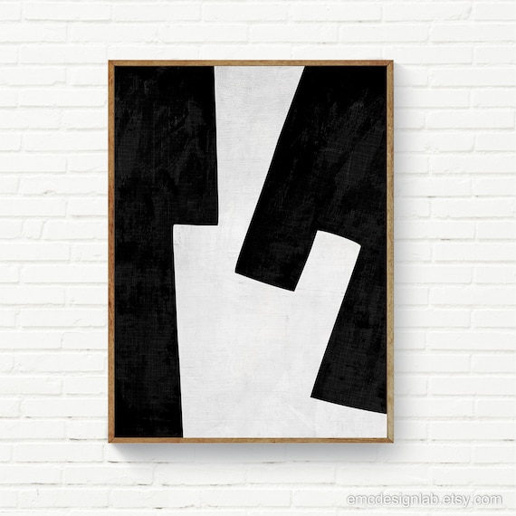 Modern Abstract Wall Art Black White Minimalist Loft Wall - Etsy