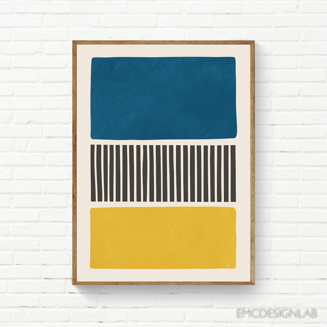 Yellow Blue Black Modern Art Print Bold Minimalist Wall Art Paper ...