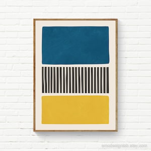 Yellow & Blue Set of 2 Prints, Original Color Block Bold Black Lines ...