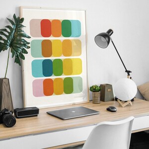 Abstract Mid Century Print Minimalist Modern Wall Art Abstract Geometric Artwork, Blue Red Orange Yellow Print image 6