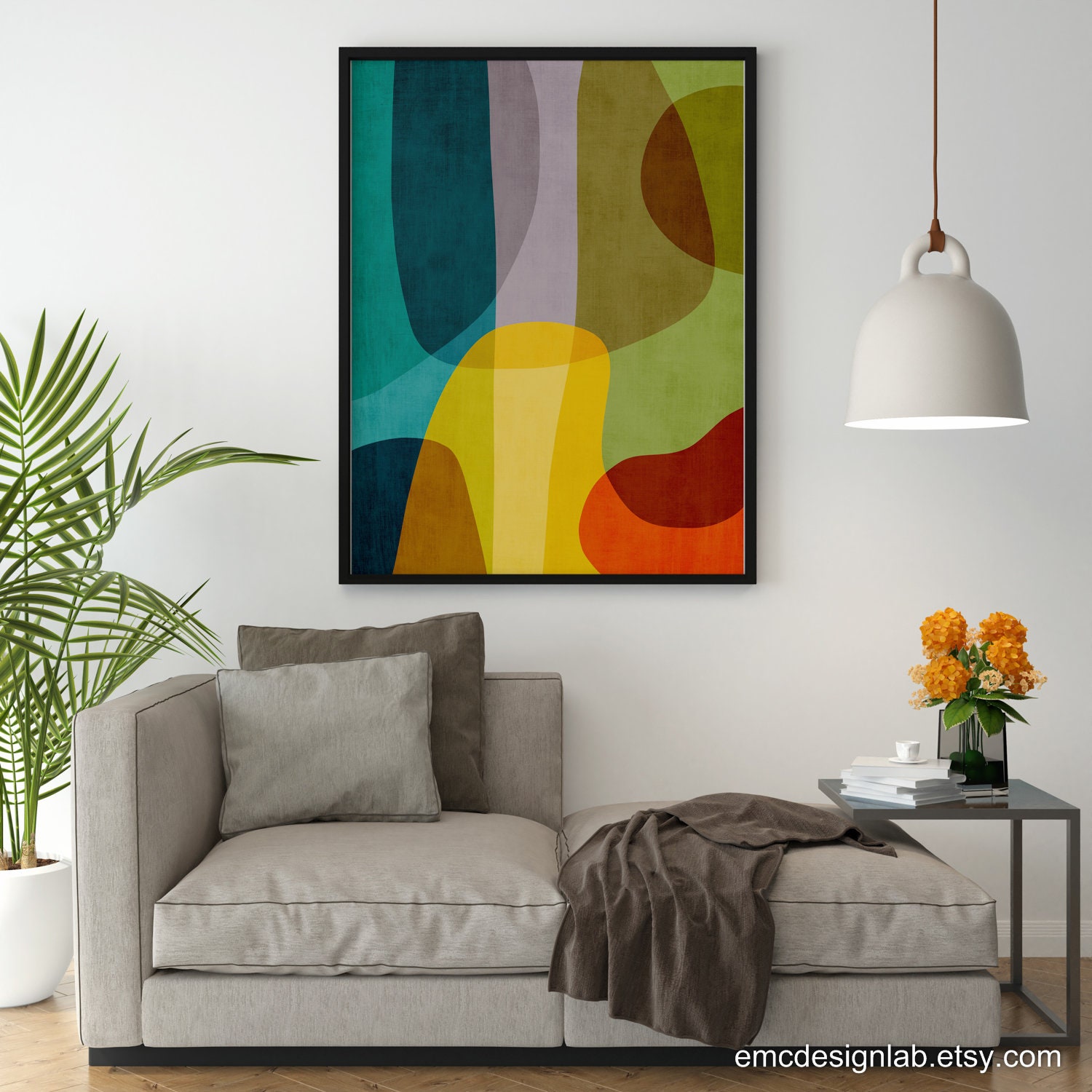Living Room Colorful Print Available Also on Canvas, Mid-century Modern ...