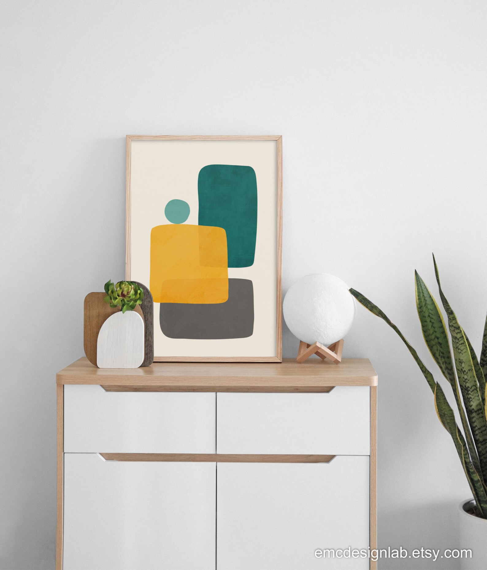 Abstract Wall Art MCM Modern Prints Living Room Teal Mustard - Etsy