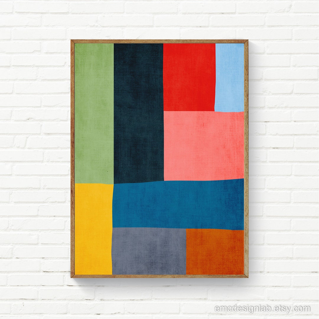 Colorful Print Green Blue Red Yellow Gray, Color Blocking Wall Art ...