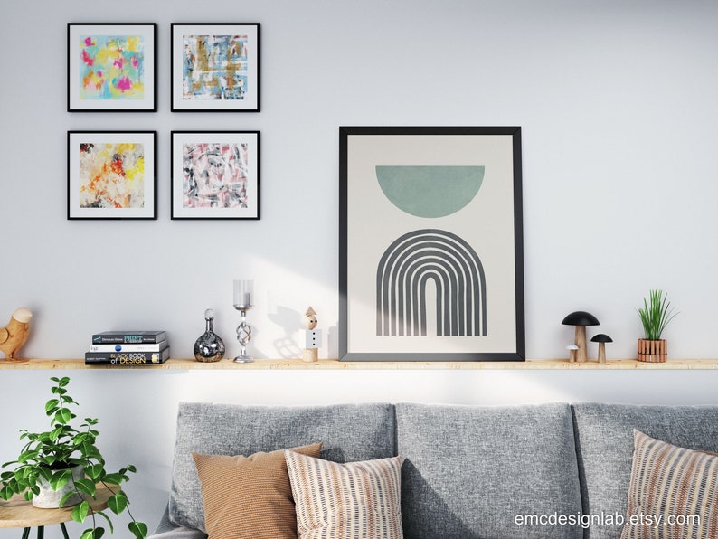 Minimalist Rainbow Wall Art Light Blue/green Semicircle Gray | Etsy