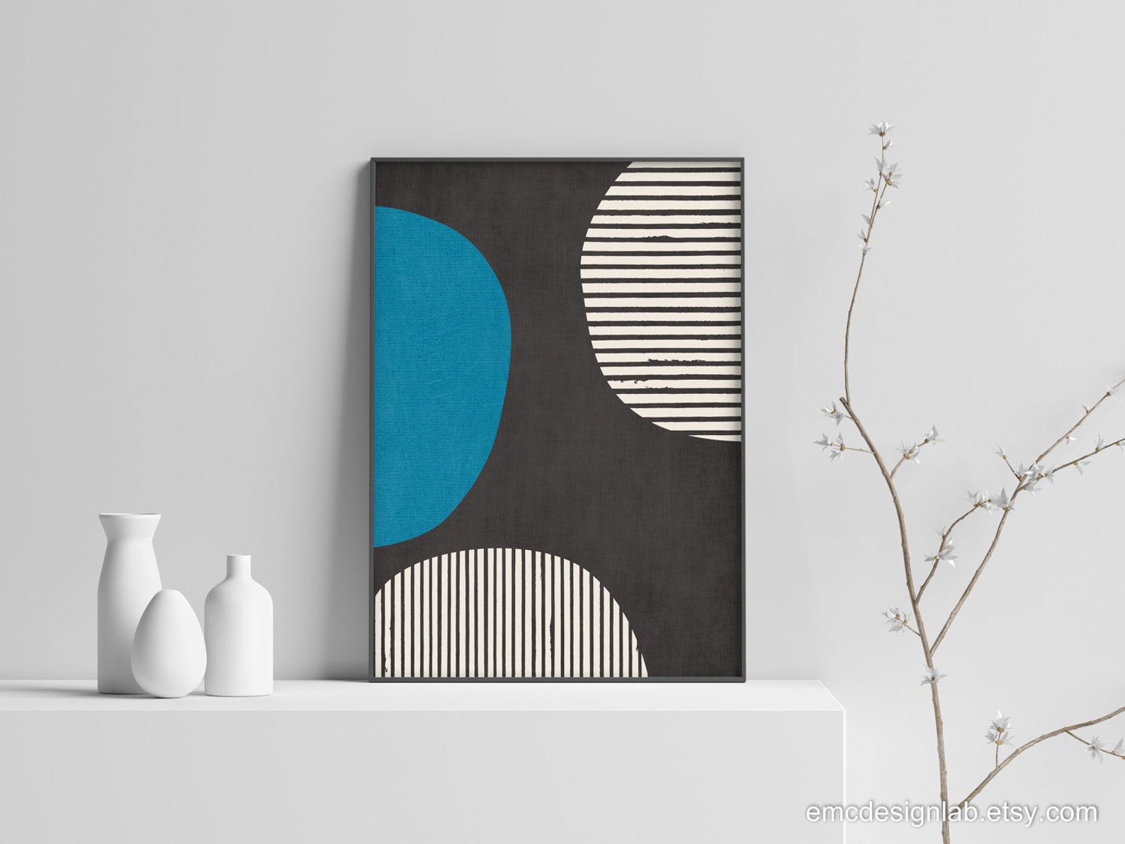 Minimalist Blue White Gray Wall Art Modern Studio Modern Etsy