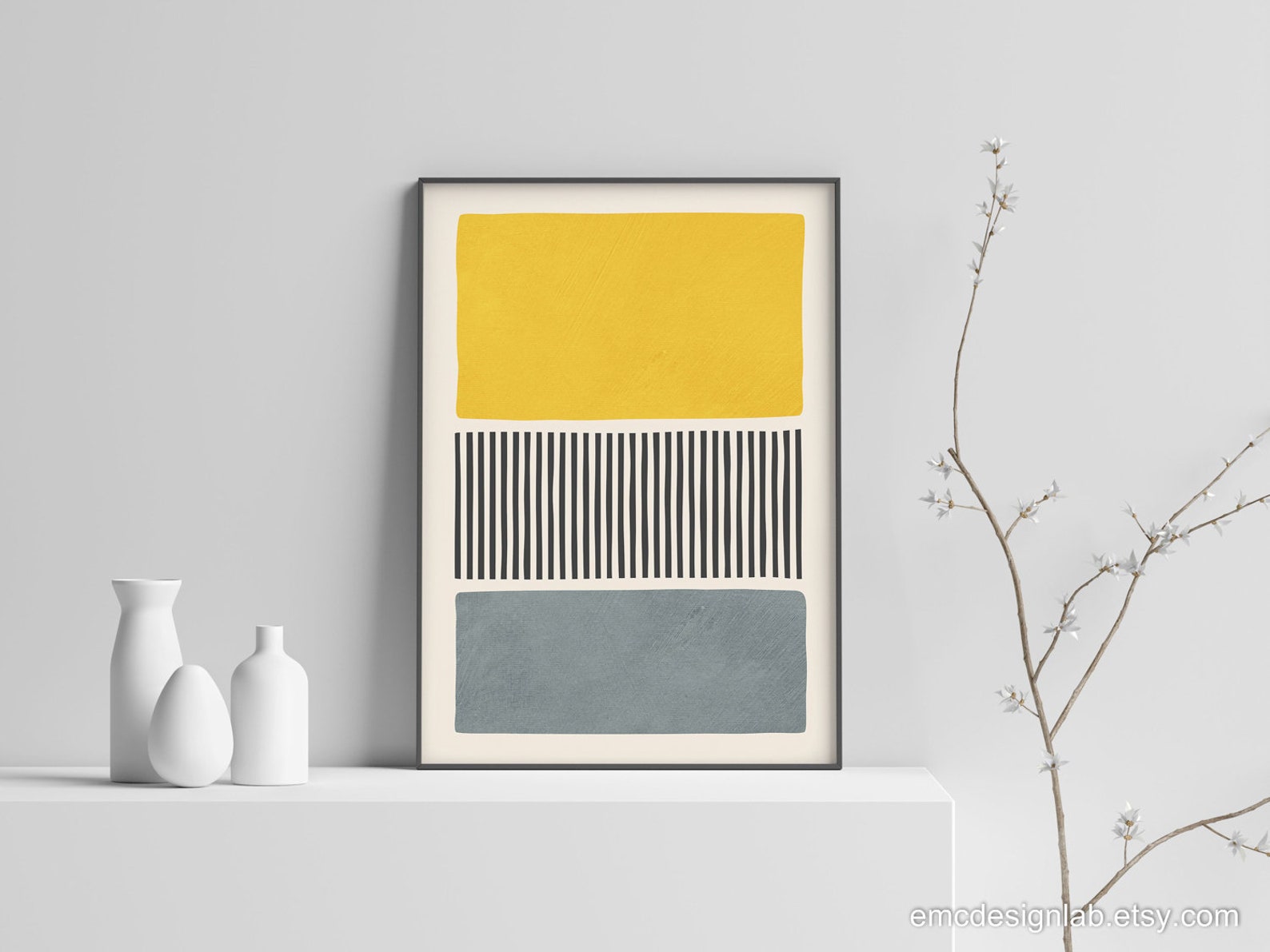 Yellow & Gray Modern Wall Art Midcentury Original Poster Etsy