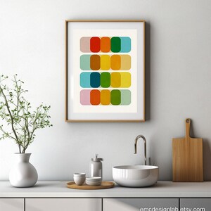 Arte mural colorido de estilo moderno de mediados de siglo, diseño gráfico, impresión de gran tamaño, láminas artísticas coloridas de 24x36 pulgadas. imagen 8