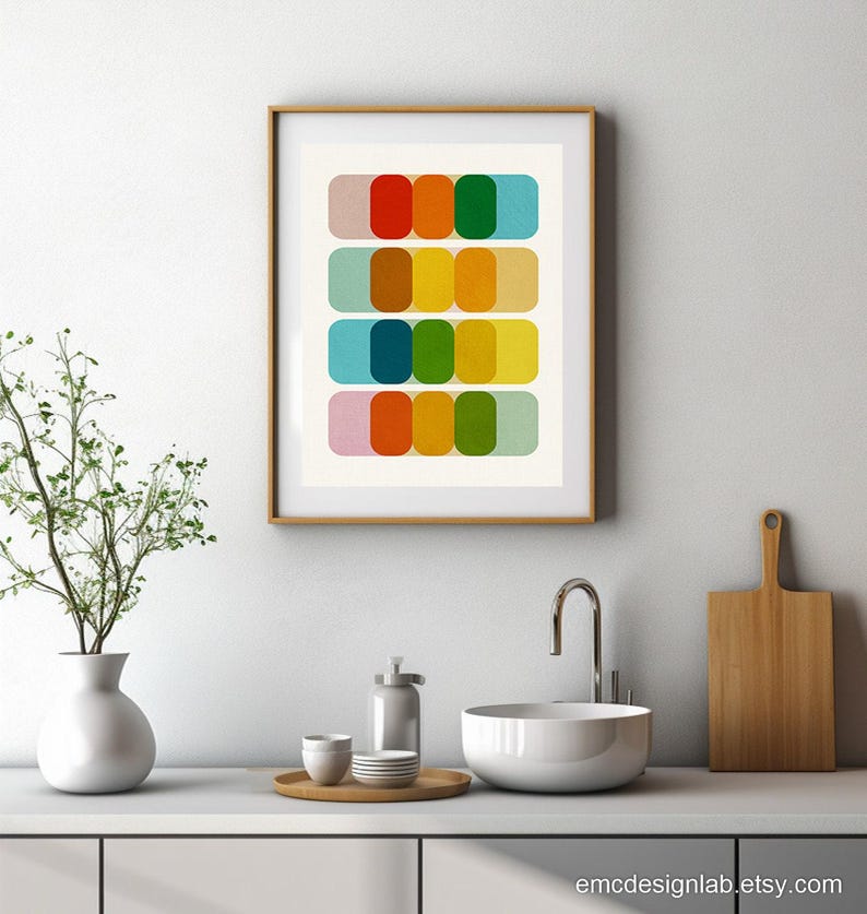 Arte mural colorido de estilo moderno de mediados de siglo, diseño gráfico, impresión de gran tamaño, láminas artísticas coloridas de 24x36 pulgadas. imagen 8