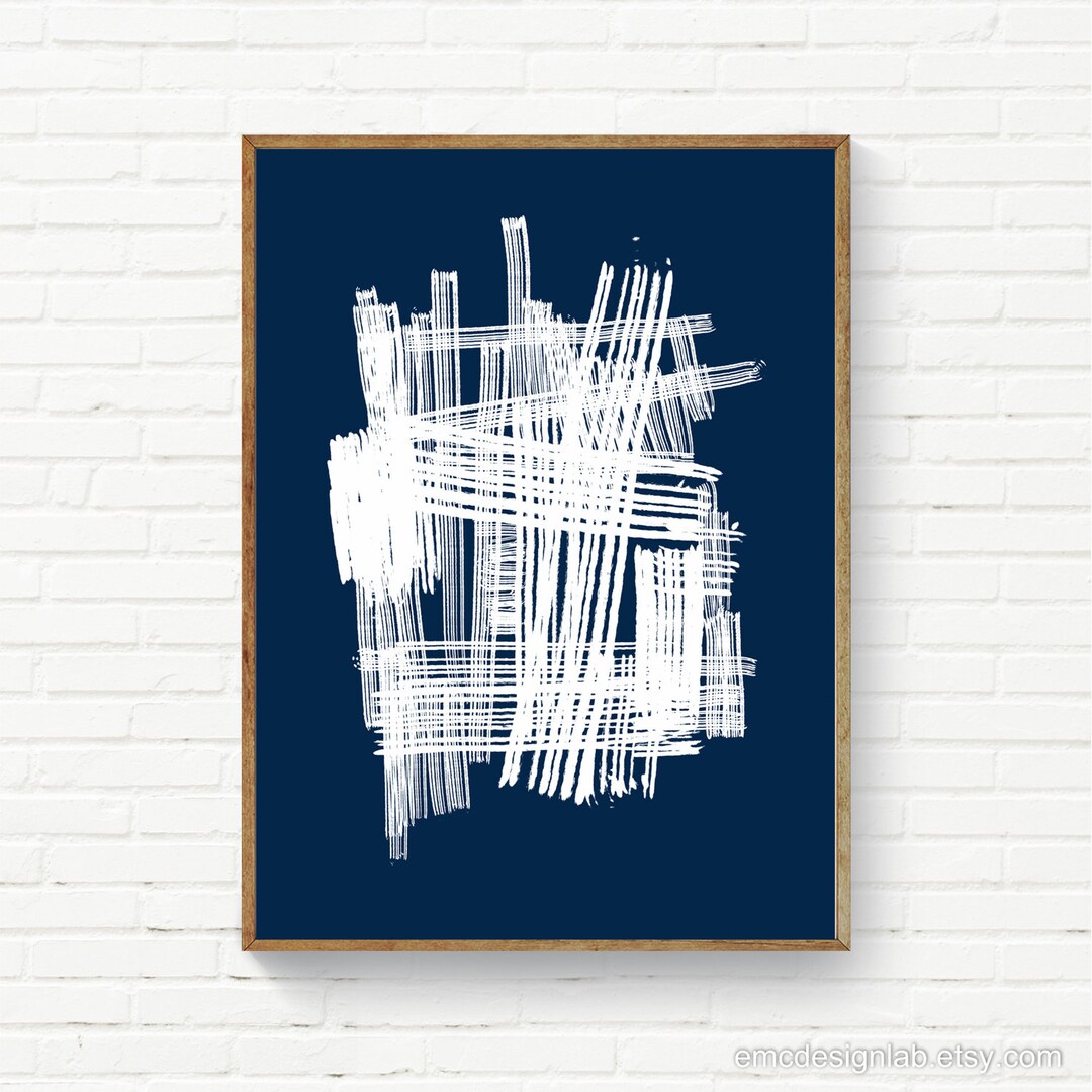Navy White Abstract Wall Art Large Size Print 24x36 Etsy