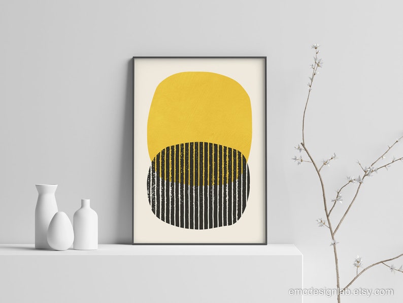 Midcentury Modern Yellow Wall Art Mustard Saffron Original Etsy