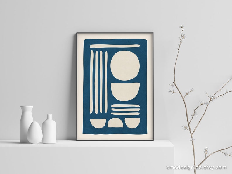 Navy Blue & Beige Print 18x24 Wall Art Modern Wall Decor Etsy
