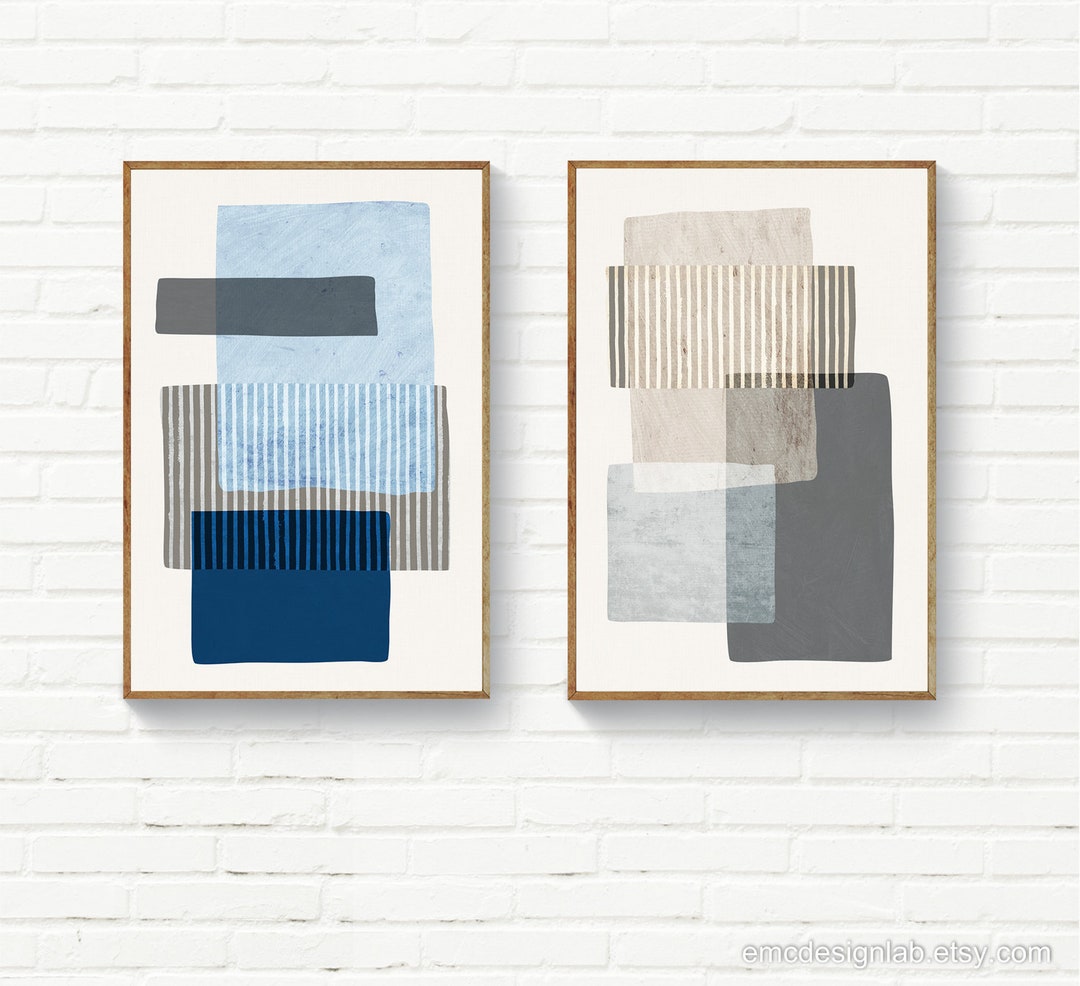 Set of 2 Abstract Prints / Original Living Room Set of 2 Prints / Blue ...