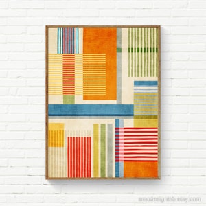 Abstract Geometric Wall Art Print Mid-Century Modern Digital Painting Art Print Orange Green Yellow Blue Teal Original Art