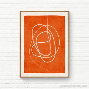 Minimalistische dieporanje witte lijntekeningen tekening kunstwerk witte rand