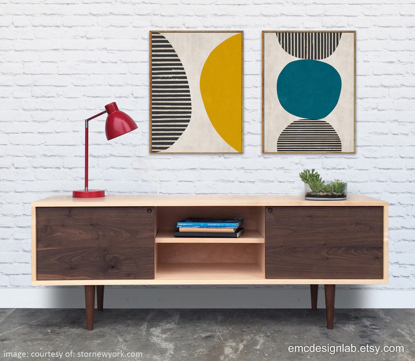 Set of 2 Dark Teal Mustard Yellow Wall Art Minimalism Bold Etsy