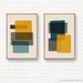 Abstract Teal Gray Yellow Wall Art, Mustard Light Teal Black Stripes ...