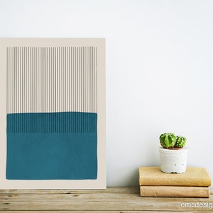 Teal Wall Art Print Vertical Lines Color Block Modern Minimalist Wall Art, Living Room Classy Decor, Bold Abstract Teal Wall Art imagem 7