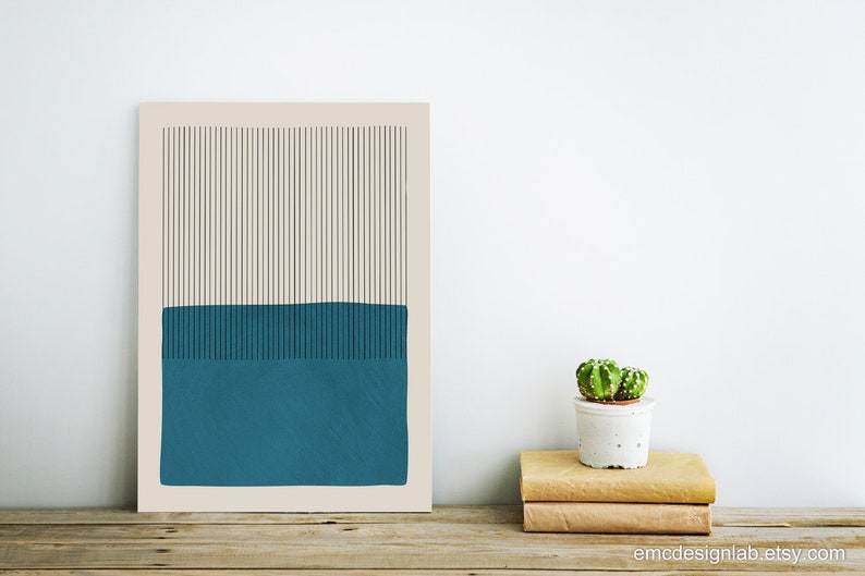 Teal Wall Art Print Vertical Lines Color Block Modern Minimalist Wall Art, Living Room Classy Decor, Bold Abstract Teal Wall Art imagem 7