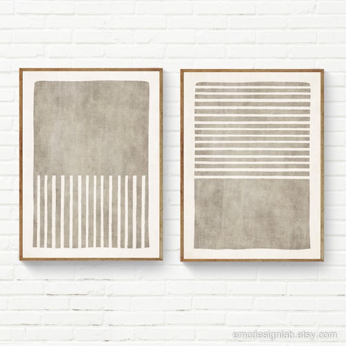 Original Abstract Beige Wall Art Set of 2 Prints Neutral Art Etsy