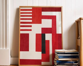 Geometric Art Print Red & White | Paper or Canvas Original Bold Artwork
