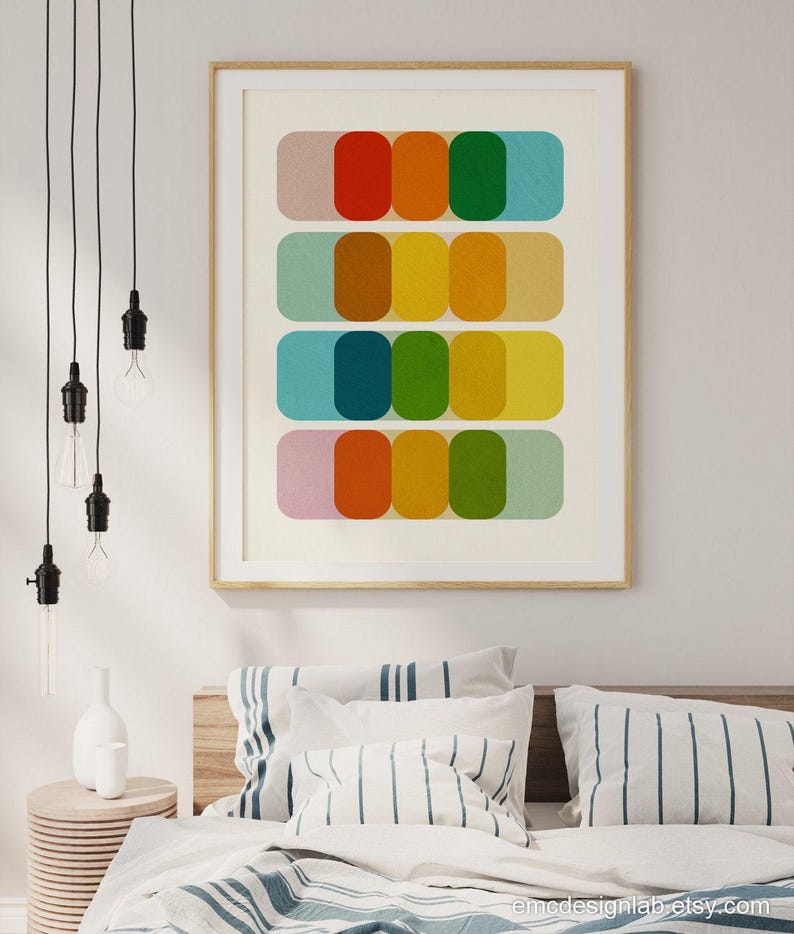 Arte mural colorido de estilo moderno de mediados de siglo, diseño gráfico, impresión de gran tamaño, láminas artísticas coloridas de 24x36 pulgadas. imagen 2