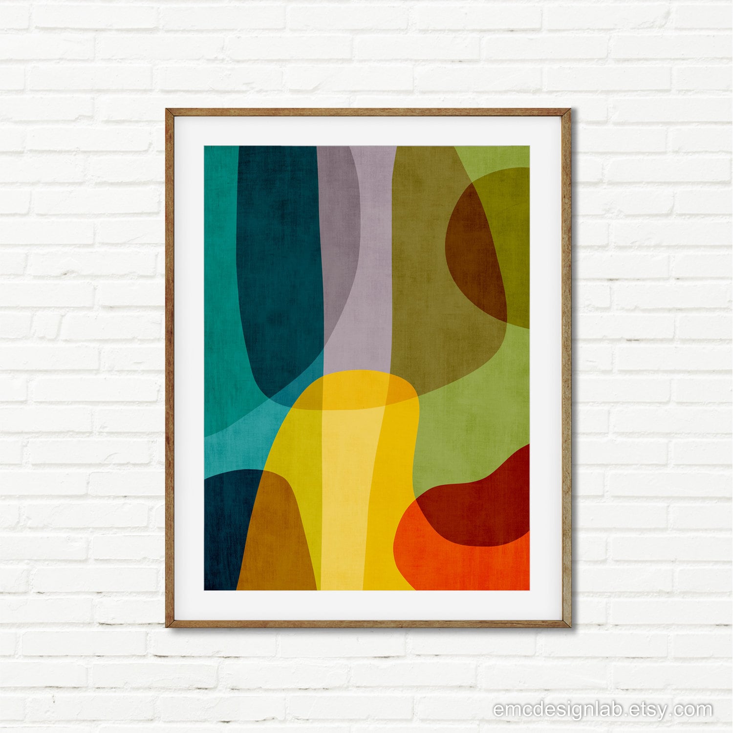 Living Room Colorful Print Available Also on Canvas, Mid-century Modern ...