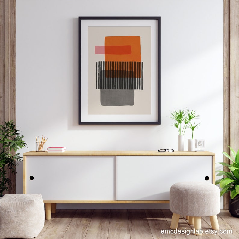 Orange & Gray Wall Art Abstract Shapes Modern Artwork Orange Etsy