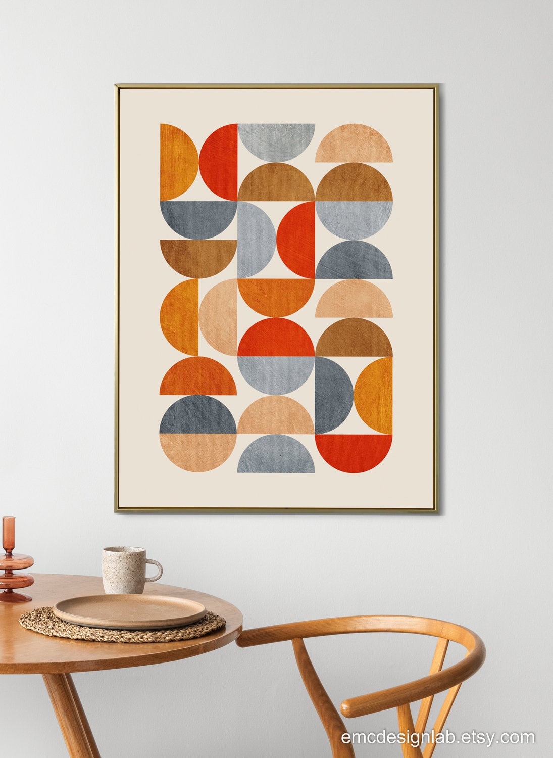 Mid-century Modern Semicircles Print Wall Art Geometric Decor Gray
