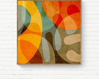 Abstract Square Colorful Art Print Digital Painting Square Abstract Art Mid-Century Modern Tones Vibrant Wall Art, Office Unique Wall Art