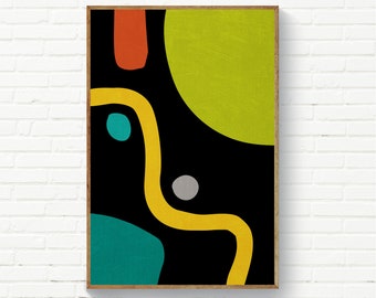 Colorful and Black Wall Art, Abstract Original Wall Art, Black Background Print, Abstract Organic Shapes Print, Original Art