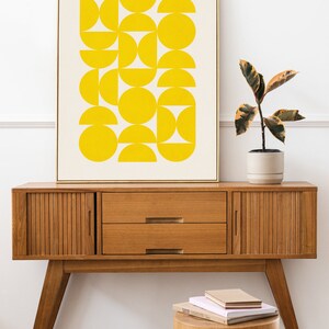 Bright Yellow Modern Wall Art Print / Simple Minimalist Design Yellow Semicircles Wall Art / Pineapple Lemon Electric Yellow Artwork Design image 2