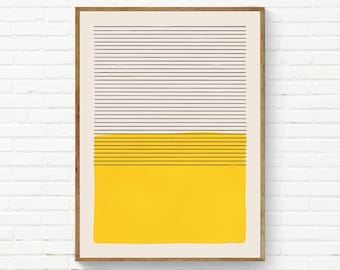 Arte murale a strisce gialle e nere, decorazione murale con stampa minimalista, stampa minimalista moderna di metà secolo, opera d'arte a blocchi di colore, stampa artistica 24x36