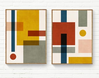 2er Set Mid-Century Modern Prints, Original Geometrische Moderne Drucke, Mid-Century Modern Prints