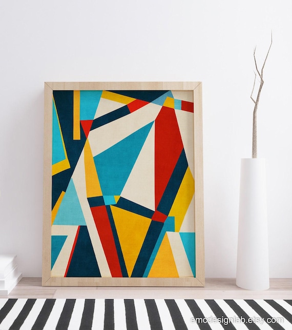 Triangle Carré Abstrait Géométrique Néon Fond Bleu Jaune Vert Noir Illustration