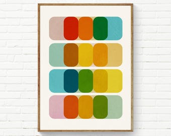 Mid Century Modern Colorful Wall Art, Graphic Design Artwork, Large Size Print, Colorful Art Prints 24x36