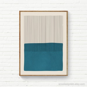 Impression d'art mural sarcelle lignes verticales bloc de couleur art mural minimaliste moderne, décoration chic de salon, art mural abstrait sarcelle audacieux