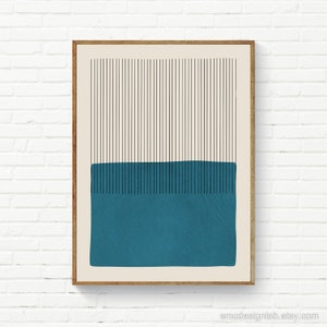 Teal Wall Art Print Vertical Lines Color Block Modern Minimalist Wall Art, Living Room Classy Decor, Bold Abstract Teal Wall Art image 1