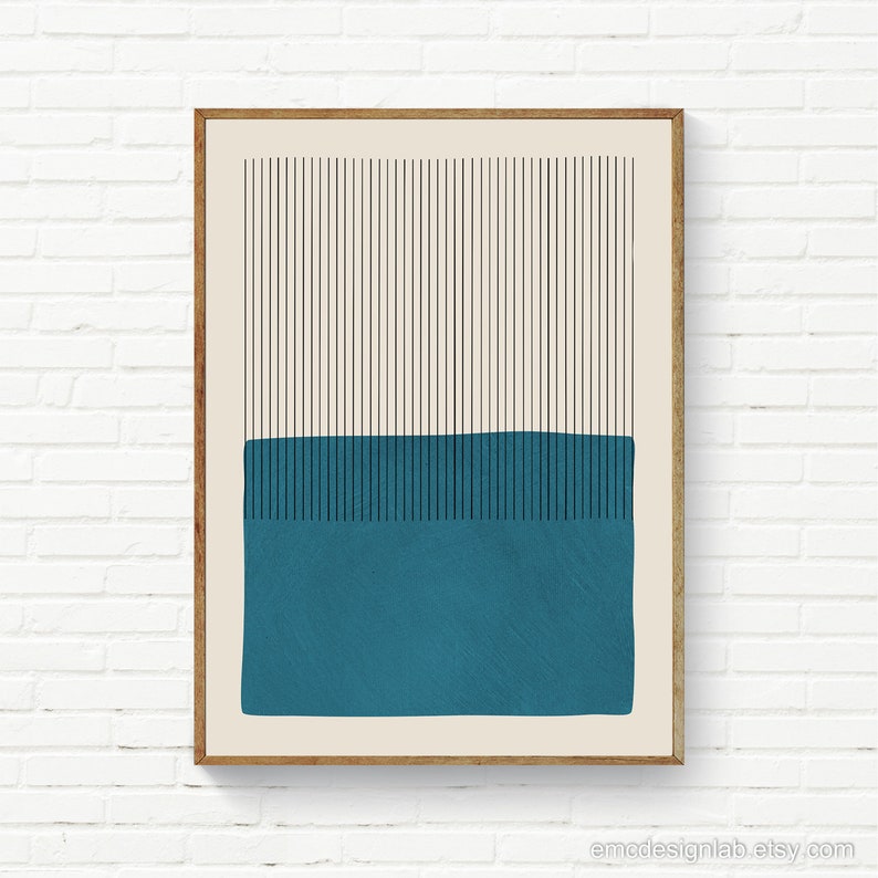 Teal Wall Art Print Vertical Lines Color Block Modern Minimalist Wall Art, Living Room Classy Decor, Bold Abstract Teal Wall Art image 1