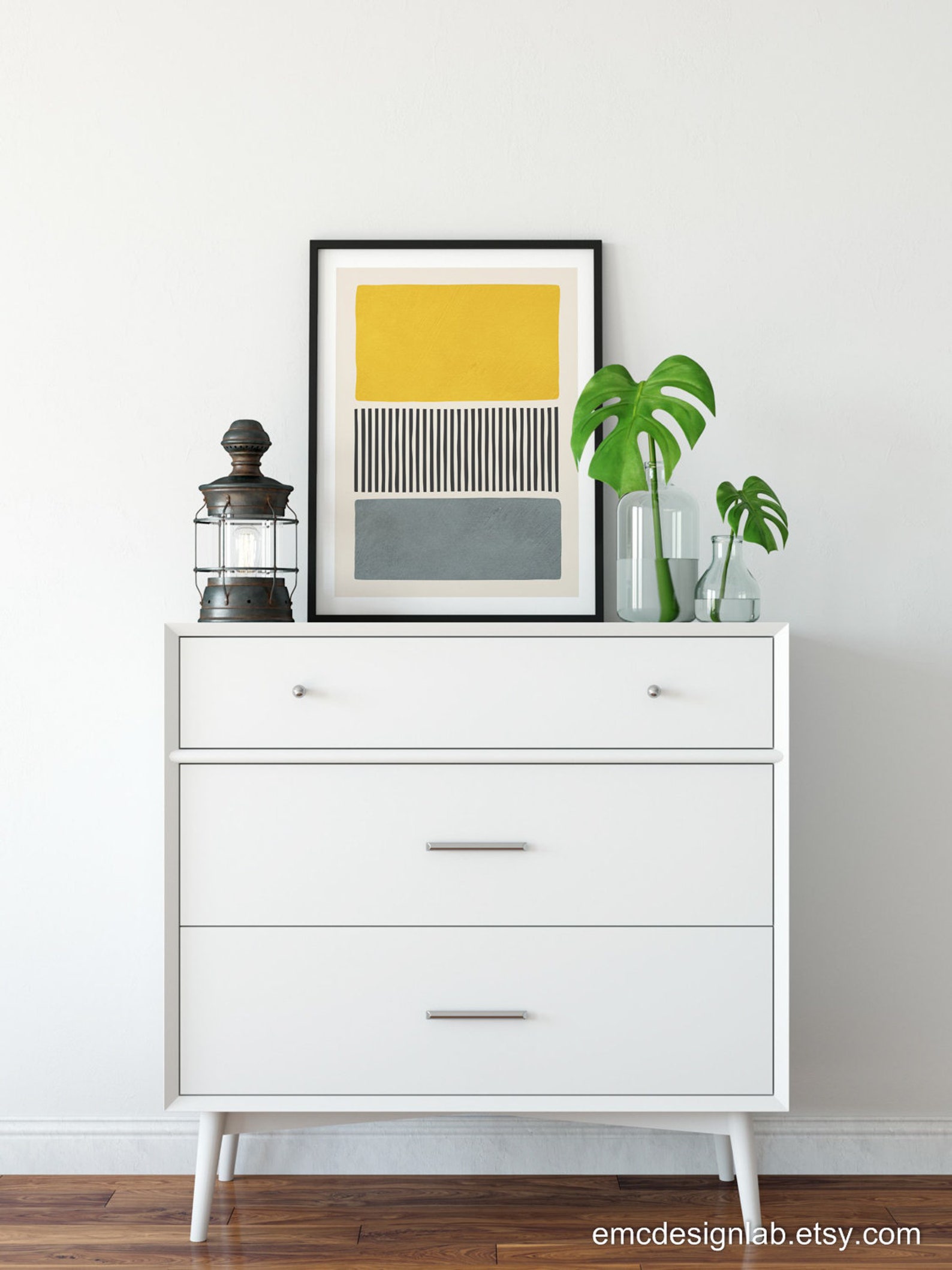 Yellow & Gray Modern Wall Art Midcentury Original Poster Etsy