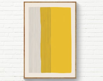 Minimalist Yellow Color and Vertical Lines Print, Mid-Century Minimalism, Mustard Wall Art, Kitchen Decor 24x36, Nursery Wall Art