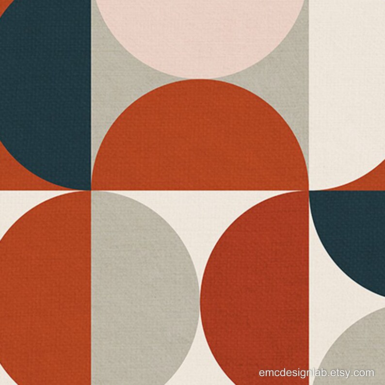 Burnt Orange Wall Art Blush Navy Beige Geometric Print Minimalist SemiCircles Art Moon Half Moon MidCentury Prints Living Room Art
