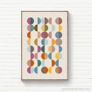 Colorful Circles Print, Half Moon Wall Art, Colorful Kids Room Mid-Century Modern Wall Art, Graphic Design, Geometric Pastel Artwork