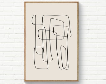 Minimalist Line Art, Modern Wall Art, Black & White Print, Beige and Black Abstract Lines, Original Line Art Minimalist Print Oversize