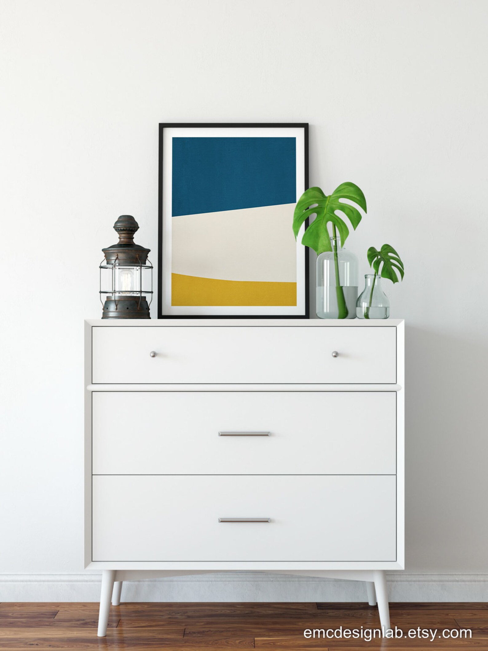Navy & Mustard Wall Art Blue and Yellow Print Minimalist Etsy