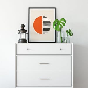 Bright Orange Dark Gray Wall Art, Bold Print Simple Shapes, Vibrant Print, Minimalist Pop Orange Black Wall Decor, Orange SemiCircle Art image 2
