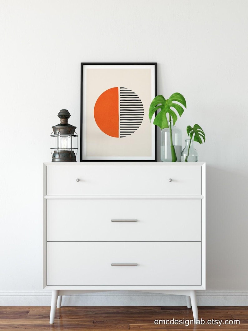 Bright Orange Dark Gray Wall Art, Bold Print Simple Shapes, Vibrant Print, Minimalist Pop Orange Black Wall Decor, Orange SemiCircle Art image 2