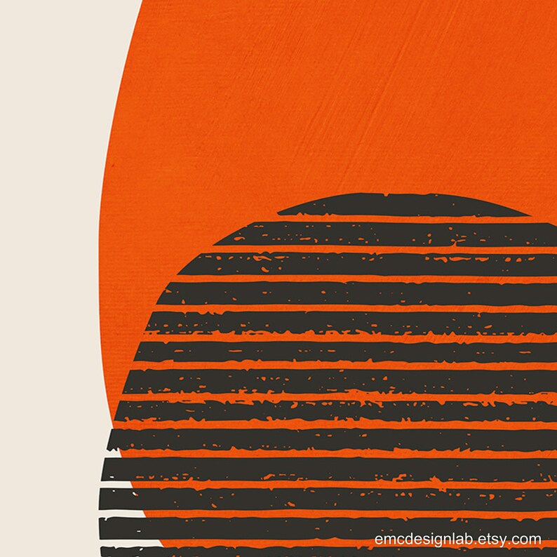 Original Wall Art in Orange Color Black Horizontal Stripes Etsy