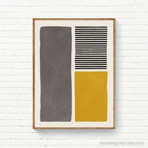 Minimalist Mustard Yellow Dark Gray Wall Art, Color Block Bold Print Horizontal Black Lines, Yellow Gray Abstract Art